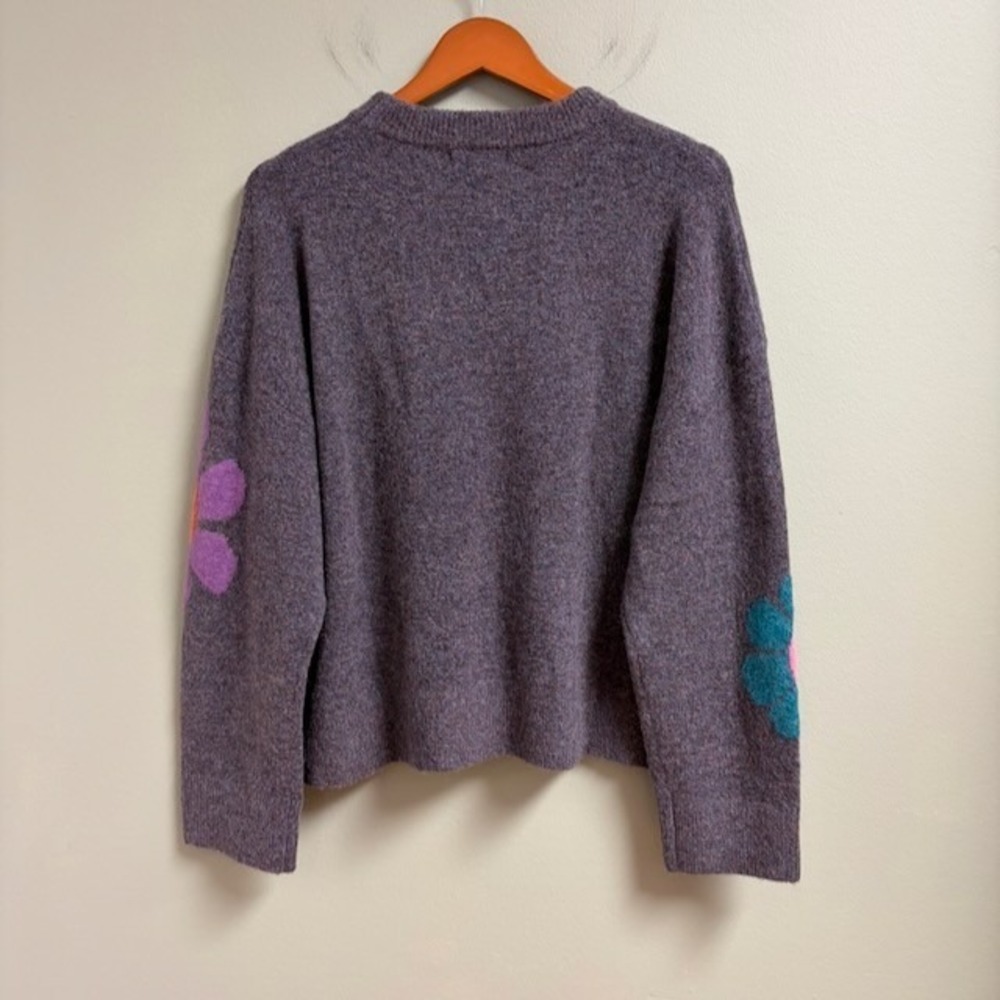 Natural Life Intarsia Icon Daisy Sweater L Charcoal Boho Retro Floral Knit - Picture 3 of 8